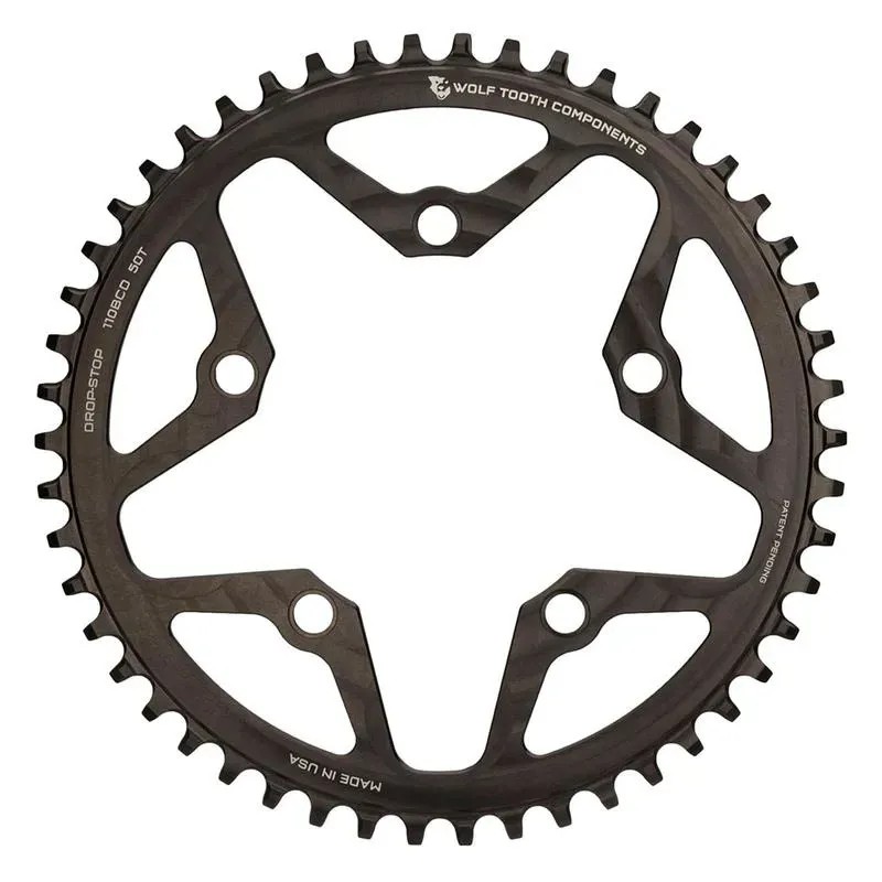 Wolf Tooth 110 BCD Cyclocross And Road Chainring - 46t 110 BCD 5-Bolt Drop-Stop 10/11/12-Speed Eagle And Flattop Compatible Black