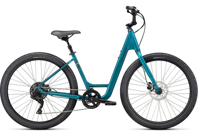 Specialized Roll 3.0 Low Entry Hybrid Bike in Teal Tint/Hyper Green/Black Reflective