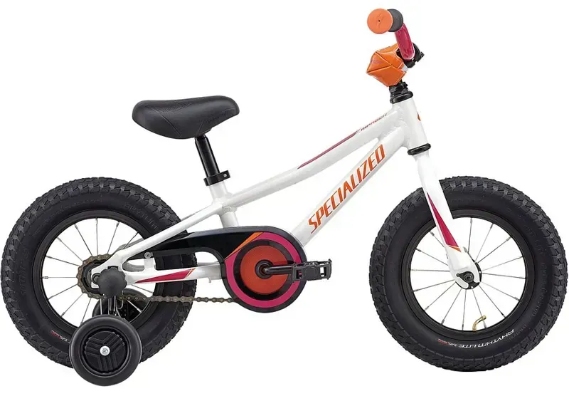 Specialized Riprock Coaster 12 Kids Bike in White Metallic Silver/Flake Pink/Moto Orange