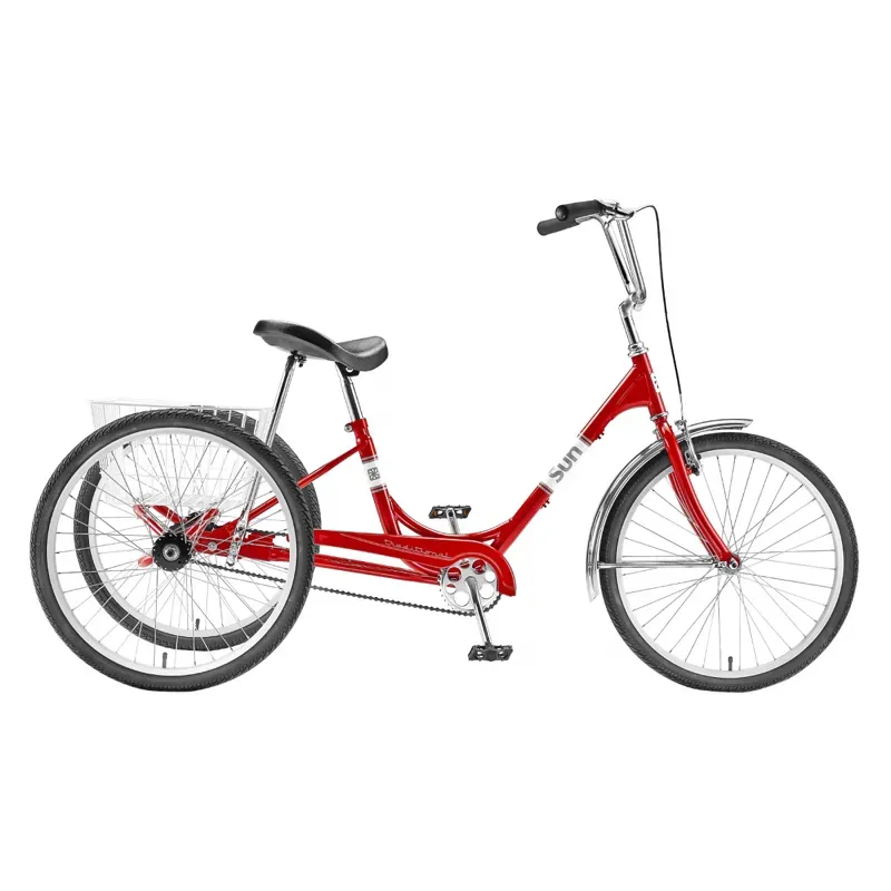 Sun Bicycles Traditional 24 Tricycle w/White Basket in Red Metallic