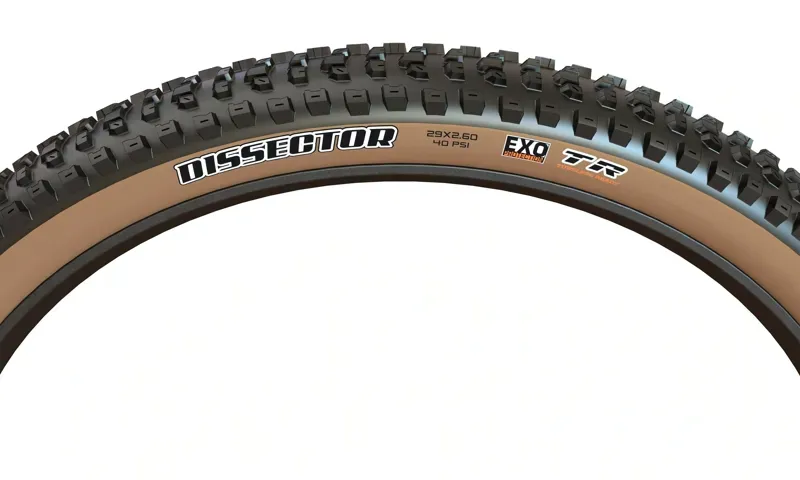 Maxxis Dissector 29x2.6-inch EXO 60-tpi Fld. DC WT Tire in Black/Tan-1