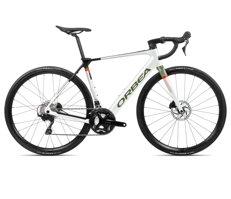 Orbea Gain M30 20mph E-Road Bike In White Chic/Metallic Green Artichoke Gloss