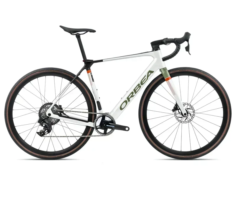 Orbea Gain M21E 1X 20mph E-Road Bike In White Chic/Metallic Green Artichoke Gloss