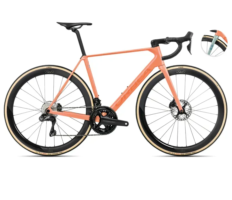 Orbea Orca M20iLtd PWR Road Bike In Orange Cloud Matt/Stone Blue Matt-Gloss