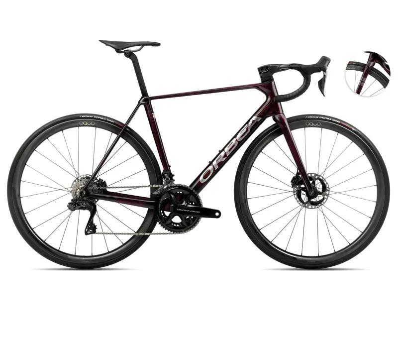 Orbea Orca M10iLtd PWR Road Bike In Wine Red/Titanium Gloss