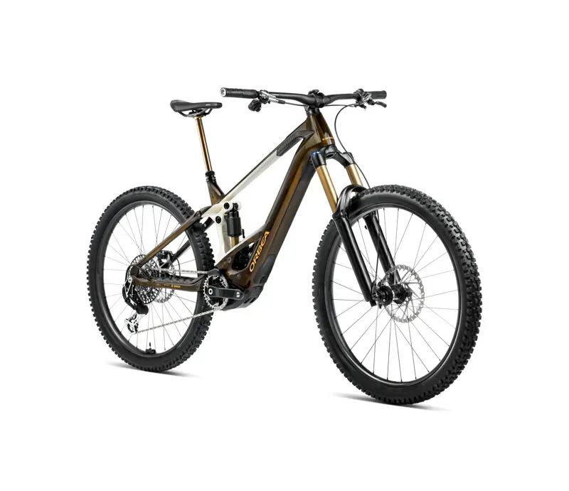 Orbea Wild M-Team E-Mountain Bike In Caramel Carbon View Gloss/Cream White Matt-1