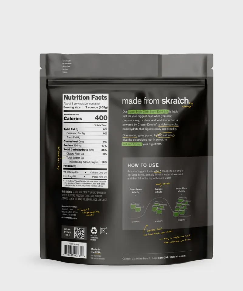 SKRATCH LABS SUPER HIGH-CARB SPORT DRINK MIX LEMONS + LIMES 840G 8-SERVING RESEALABLE POUCH-1