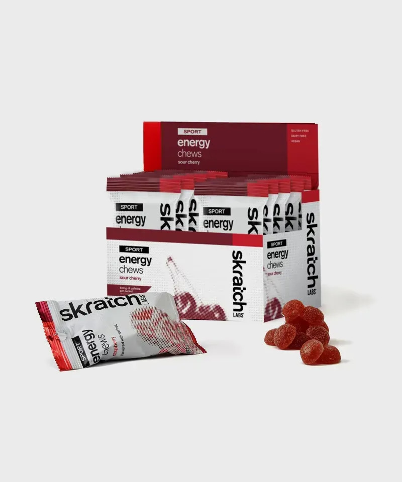 Skratch Labs Energy Chews Sport Fuel - Caffeinated Sour Cherry Box Of 10 1/2 packet (25g)-1