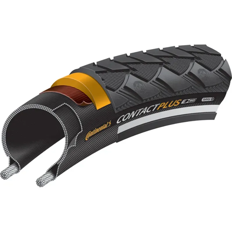 Continental Contact Plus Tire - 700 X 28 Clincher Wire Black/Reflex SafetyPlus Breaker E50 Black/Reflex 700 x 28 x 1-5/8 x 1-1/8